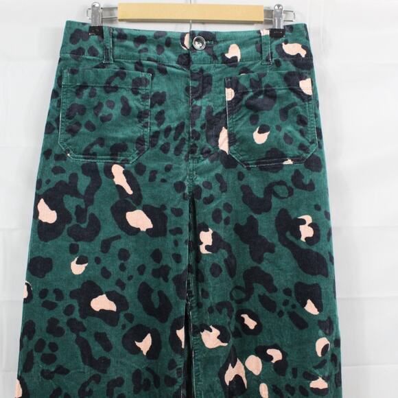 Maeve Pants 29 The Colette Cropped Wide Leg Corduroy Green Leopard Print Career - Picture 4 of 16